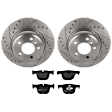 KIT-070624-264 2-Wheel Set Rear Brake Disc and Pad Kit, Cross-drilled and Slotted 5 Lugs 330 mm Semi-metallic, Includes (1) Brake Pad Set and (2) Brake Disc