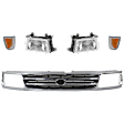 5-Piece Kit Driver and Passenger Side Halogen Headlight, Includes (2) Corner Light, (1) Grille Assembly, and (2) Headlight