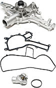 2004 Mercedes Benz C240 Base - 2-Piece Kit Water Pump, GAS, With Engine Oil Cooler, New, 2.6L 6Cyl,  Includes (1) Water Outlet, (1) Water Pump