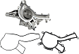2004 Mercedes Benz C240 Base - 2-Piece Kit Water Pump, GAS, With Engine Oil Cooler, New, 2.6L 6Cyl,  Includes (1) Water Outlet, (1) Water Pump