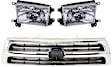 3-Piece Kit Grille Chrome Shell with Silver Insert, Includes (2) Headlight and (1) Grille Assembly