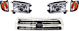 5-Piece Kit Grille Chrome Shell with Silver Insert, Includes (2) Corner Light, (1) Grille Assembly and (2) Headlight