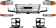 7-Piece Kit Grille Chrome Shell with Painted Black Insert, Includes (2) Headlight, (2) Parking Light, (2) Headlight Bracket and (1) Grille Assembly