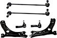 6-Piece Kit Front, Driver and Passenger Side Control Arm, includes (2)Control Arm, (2)Sway Bar Link and (2)Tie Rod End