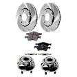 2-Wheel Set Front, Driver and Passenger Side Wheel Hub, 5 Lugs, With Bearing, includes (2) Brake Disc, (1) Brake Pad Set, and (2) Wheel Hub