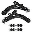 4-Piece Kit Front, Driver and Passenger Side, Lower Control Arm, includes (2)Control Arm and (2)Sway Bar Link