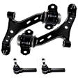 4-Piece Kit Front, Driver and Passenger Side, Lower Control Arm, includes (2)Control Arm and (2)Tie Rod End