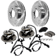 2-Wheel Set Front, Driver and Passenger Side Wheel Hub, 5 Lugs, With Bearing, With Sensor, includes (2) Brake Disc, (1) Brake Pad Set, and (2) Wheel Hub