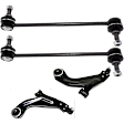 4-Piece Kit Front, Driver and Passenger Side, Lower Control Arm, includes (2)Control Arm and (2)Sway Bar Link