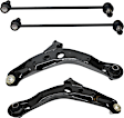 4-Piece Kit Front, Driver and Passenger Side, Lower Control Arm, includes (2)Control Arm and (2)Sway Bar Link