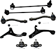 8-Piece Kit Front, Driver and Passenger Side, Lower Control Arm, includes (2)Ball Joint, (2)Control Arm, (2)Sway Bar Link and (2)Tie Rod End