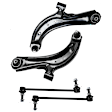 4-Piece Kit Front, Driver and Passenger Side, Lower Control Arm, includes (2)Control Arm and (2)Sway Bar Link