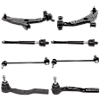 8-Piece Kit Front, Driver and Passenger Side, Lower Control Arm, includes (4)Tie Rod End, (2)Control Arm, and (2)Sway Bar Link