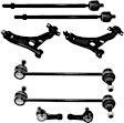 8-Piece Kit Front, Driver and Passenger Side, Lower Control Arm, Includes (2) Control Arm, (2) Sway Bar Link, and (4) Tie Rod End