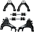 6-Piece Kit Front, Driver and Passenger Side, Upper and Lower Control Arm, includes (4)Control Arm and (2)Sway Bar Link