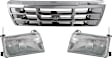 3-Piece Kit Grille with Headlights, Chrome Shell/Painted Gray Insert