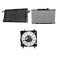 3-Piece Kit A/C Condenser, 2.0L, 4Cyl, Includes (1) A/C Condenser, (1) Cooling Fan Assembly and (1) Radiator