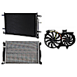 3-Piece Kit A/C Condenser, Includes (1) A/C Condenser, (1) Cooling Fan Assembly and (1) Radiator