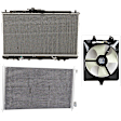 3-Piece Kit A/C Condenser, Includes (1) A/C Condenser, (1) Cooling Fan Assembly and (1) Radiator