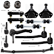 14-Piece Kit Front, Driver and Passenger Side Suspension Kit, Includes (4) Ball Joint, (1) Center Link, (1) Idler Arm, (2) Sway Bar Link, (2) Tie Rod Adjusting Sleeve, and (4) Tie Rod End