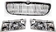 3-Piece Kit Grille Chrome Shell with Painted Black Insert, Includes (1) Grille Assembly and (2) Headlight