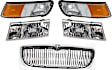 2000 Mercury Grand Marquis - 5-Piece Kit Grille, Chrome Shell with Painted Black Insert,  Includes (2) Corner Light, (1) Grille Assembly, and (2) Headlight