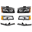 6-Piece Kit Driver And Passenger Side Halogen Headlight, Includes (2) Bumper Trim, (2) Headlight, and (2) Turn Signal Light