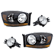 2006-2009 Dodge Ram 2500 - 4-Piece Kit Halogen Headlight, with Black Bezel with Amber Bar, Includes (2) Fog Light and (2) Headlight