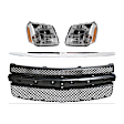 4-Piece Kit Halogen Headlight, Includes (1) Grille Assembly, (1) Grille Trim, and (2) Headlight