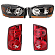 4-Piece Kit Halogen Headlight, With bulb(s), with Black Bezel with Amber Bar, OE Replacement, Includes (2) Headlight and (2) Tail Light