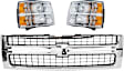 4-Piece Kit Grille Chrome Shell with Textured Black Insert, Includes (1) Grille Assembly, (2) Headlight, and (1) Hood Molding