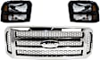 3-Piece Kit Harley-Davidson Edition Grille Chrome Shell with Painted Gray Insert, Includes (1) Grille Assembly and (2) Headlight