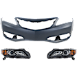 2014 Acura ILX - 3-Piece Kit Driver and Passenger Side Halogen Headlight, With bulb(s), OE Replacement,  Includes (1) Bumper Cover and (2) Headlight