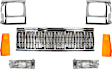 1991-1996 Jeep Cherokee - 7-Piece Kit Grille Chrome Shell with Painted Black Insert, Mid-Size, Includes (1) Grille Assembly, (2) Headlight Door, (2) Side Marker, and (2) Turn Signal Light