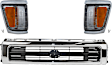 3-Piece Kit Grille Chrome Shell with Painted Black Insert, 4WD, Includes (2) Corner Light and (1) Grille Assembly