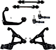7-Piece Kit Front, Driver and Passenger Side, Upper and Lower Control Arms, Includes (3) Control Arm, (2) Sway Bar Link, and (2) Tie Rod End