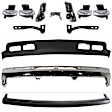 7-Piece Kit Front Bumper Chrome, Includes (1) Bumper, (1) Fog Light, (3) Bumper Bracket, (1) Bumper Trim and (1) Valance