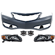 2015 Acura ILX - 5-Piece Kit Driver and Passenger Side Halogen Headlight, With bulb(s), OE Replacement,  Includes (1) Bumper Cover, (1) Fog Light, and (2) Headlight