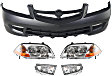 5-Piece Kit, Front Primed Bumper Cover, Includes (1) Bumper Cover, (2) Fog Light, and (2) Headlight