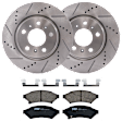 KIT-072524-233 2-Wheel Set Front Brake Disc and Pad Kit, Cross-drilled and Slotted 5 Lugs 296.93 mm Ceramic, Includes (2) Brake Disc and (1) Brake Pad Set