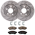 KIT-072524-234 2-Wheel Set Front Brake Disc and Pad Kit, Cross-drilled and Slotted 5 Lugs 296.93 mm Ceramic, Includes (2) Brake Disc and (1) Brake Pad Set