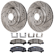 KIT-072524-244 2-Wheel Set Front Brake Disc and Pad Kit, Cross-drilled and Slotted 5 Lugs 323 mm Ceramic, Includes (1) Brake Pad Set and (2) Brake Disc