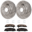KIT-072524-245 2-Wheel Set Front Brake Disc and Pad Kit, Cross-drilled and Slotted 5 Lugs 323 mm Ceramic, Includes (1) Brake Pad Set and (2) Brake Disc