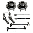 8-Piece Kit Front, Driver and Passenger Side Suspension Kit, Includes (2) Sway Bar Link, (4) Tie Rod End, and (2) Wheel Hub