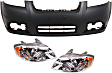 3-Piece Kit, Driver and Passenger Side Halogen Headlight, With bulb(s), Sedan, OE Replacement, Includes (1) Bumper Cover and (2) Headlight