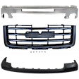 3-Piece Kit, Front Bumper, Chrome, Includes (1) Bumper, (1) Bumper Cover, and (1) Grille Assembly