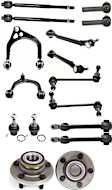 16-Piece Kit Front, Driver and Passenger Side, Upper and Lower, Forward and Rearward Control Arm Kit, Includes (2) Ball Joint, (6) Control Arm, (2) Sway Bar Link, (4) Tie Rod End, and (2) Wheel Hub