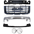 5-Piece Kit Front Bumper Chrome, Includes (1) Bumper, (1) Bumper Cover, (1) Valance, (1) Grille Assembly and (1) Fog Light