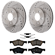 KIT-072924-1081 2-Wheel Set Front Brake Disc and Pad Kit, Cross-drilled and Slotted 5 Lugs 302.9 mm Ceramic, Includes (1) Brake Pad Set and (2) Brake Disc