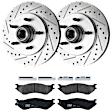 KIT-072924-1156 2-Wheel Set Front Brake Disc and Pad Kit, Cross-drilled and Slotted 5 Lugs 308 mm Semi-metallic RWD, Includes (1) Brake Pad Set and (2) Brake Disc